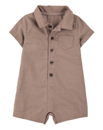 Baby Button-Down Polo Romper - Brown, 