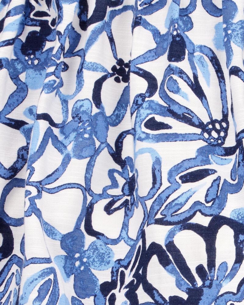 Toddler Floral Linen Look-Alike Pull-On Skort - Blue, image 5 of 6 slides