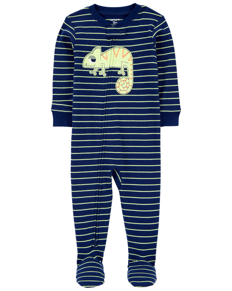 Toddler 1-Piece Chameleon 100% Snug Fit Cotton Footie Pajamas, image 1 of 2 slides