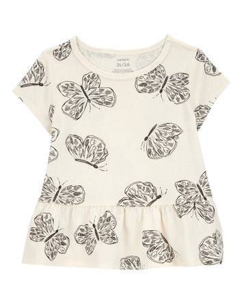 Butterfly Short-Sleeve Peplum Tee - Cream, 