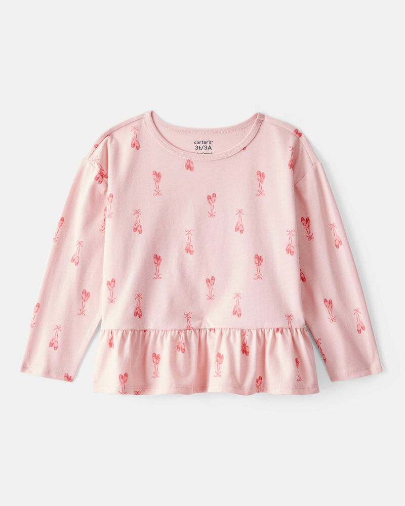 Toddler Girl Ballet Slippers Long-Sleeve Peplum Top - Pink, image 1 of 3 slides