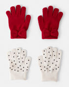 Girls 2-Pack Heart & Bow Winter Gloves - Red/Cream, image 1 of 2 slides