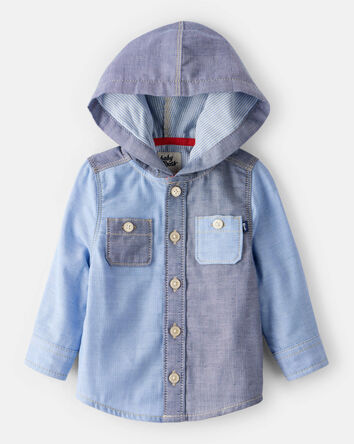 Baby Boy Long-Sleeve Hooded Chambray Shirt - Blue, 