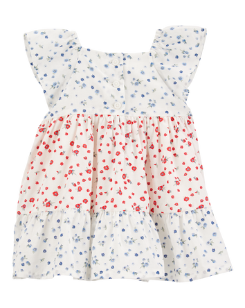 Baby Tiered Poplin Floral Print Dress - Ivory, 