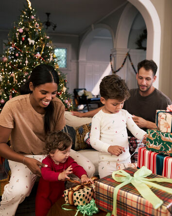 Adult Mini Christmas Long-Sleeve Loose Fit 2-Piece Pajamas - White, 