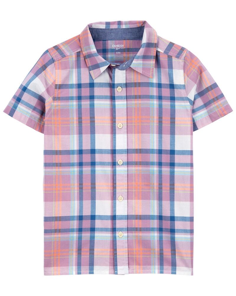 Kid Plaid Button-Front Short Sleeve Shirt, image 1 of 3 slides