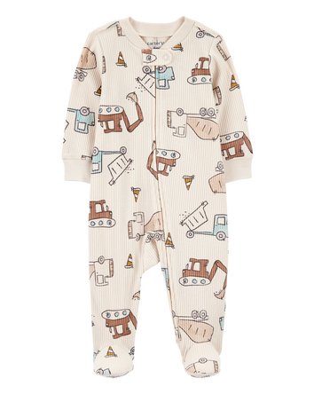 Baby Boy Construction 2-Way Zip Ribbed Sleep & Play Pajamas, 