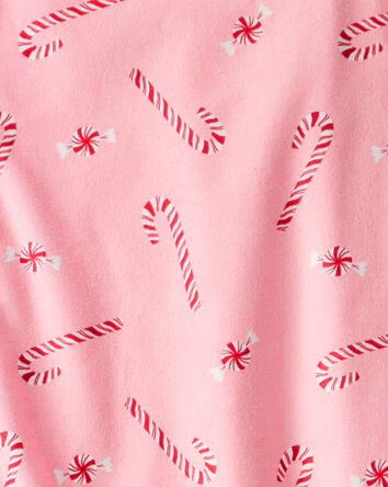 Adult Peppermint Print Long-Sleeve Loose Fit Coat-Style 2-Piece Pajamas - Pink, 