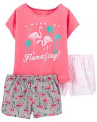 Kid 3-Piece Flamingo Loose Fit Pajamas, image 1 of 2 slides