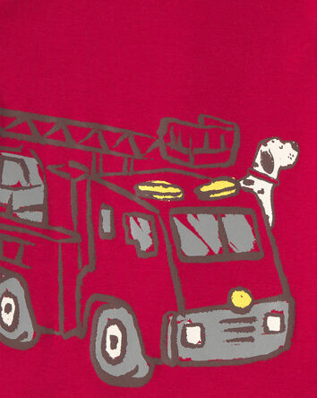 Baby Boy Firetruck Striped 100% Cotton Snug Fit 4-Piece Pajama Set - Red/White, 