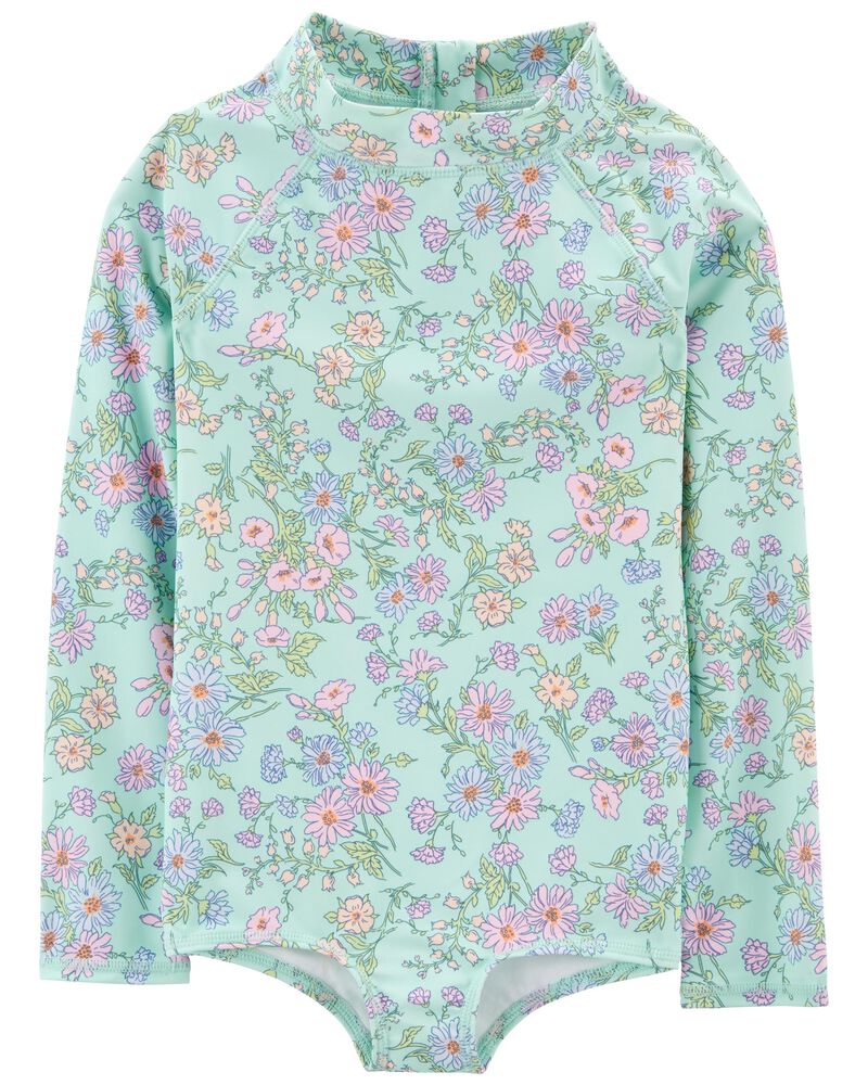 Kid 1-Piece Floral Print Swim Rashguard, image 1 of 4 slides