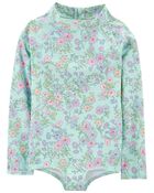 Kid 1-Piece Floral Print Swim Rashguard, image 1 of 4 slides