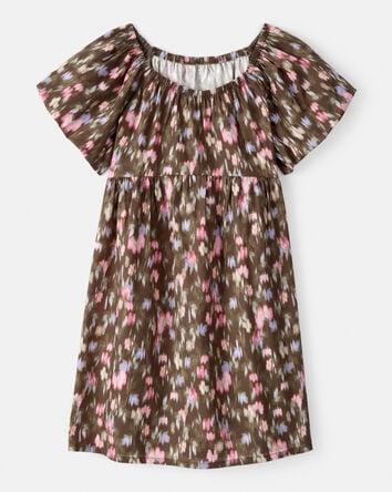 Girls Floral Cotton Short-Sleeve Dress, 