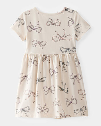 Toddler Girl Bow Print Short-Sleeve Knit Dress - Ivory, 