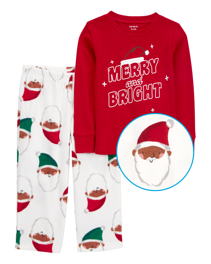 Toddler 2-Piece Merry and Bright Santa Cotton & Fleece Pajamas, image 2 of 4 slides