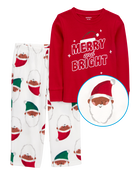 Toddler 2-Piece Merry and Bright Santa Cotton & Fleece Pajamas, image 2 of 4 slides
