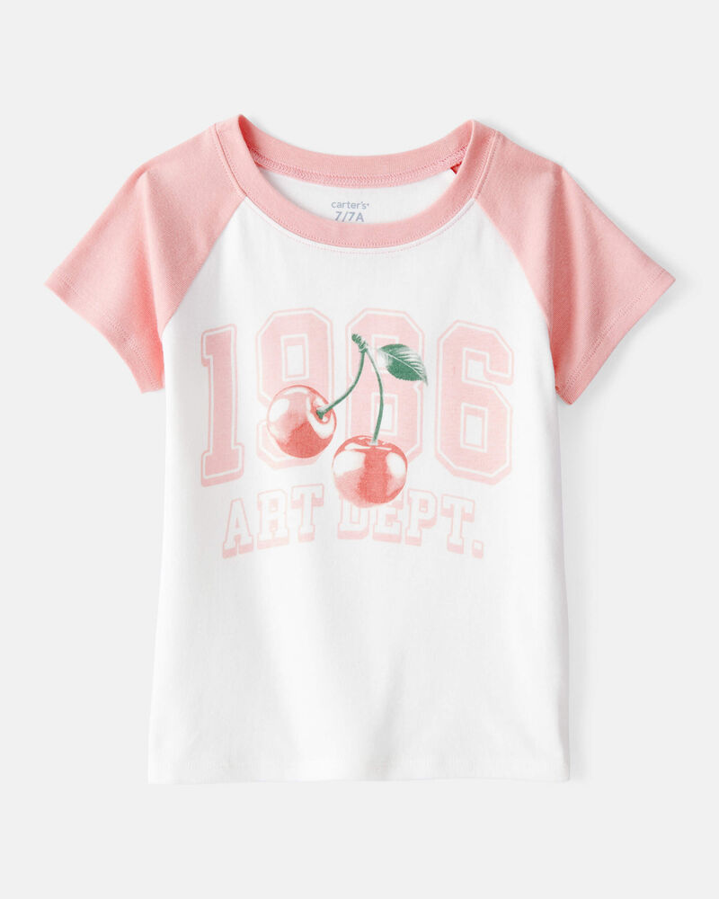 Girls Cherry Short-Sleeve Graphic Tee - Ivory/Pink, image 1 of 3 slides