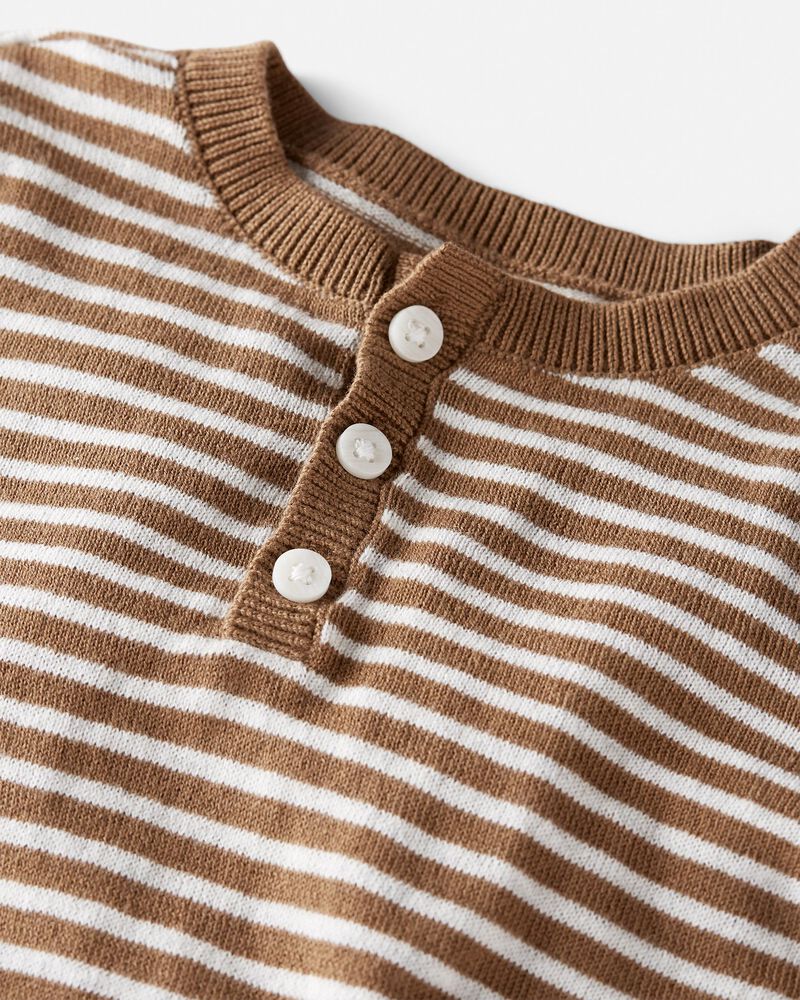 Baby Organic Cotton Brown Striped Sweater Knit Set, image 3 of 6 slides