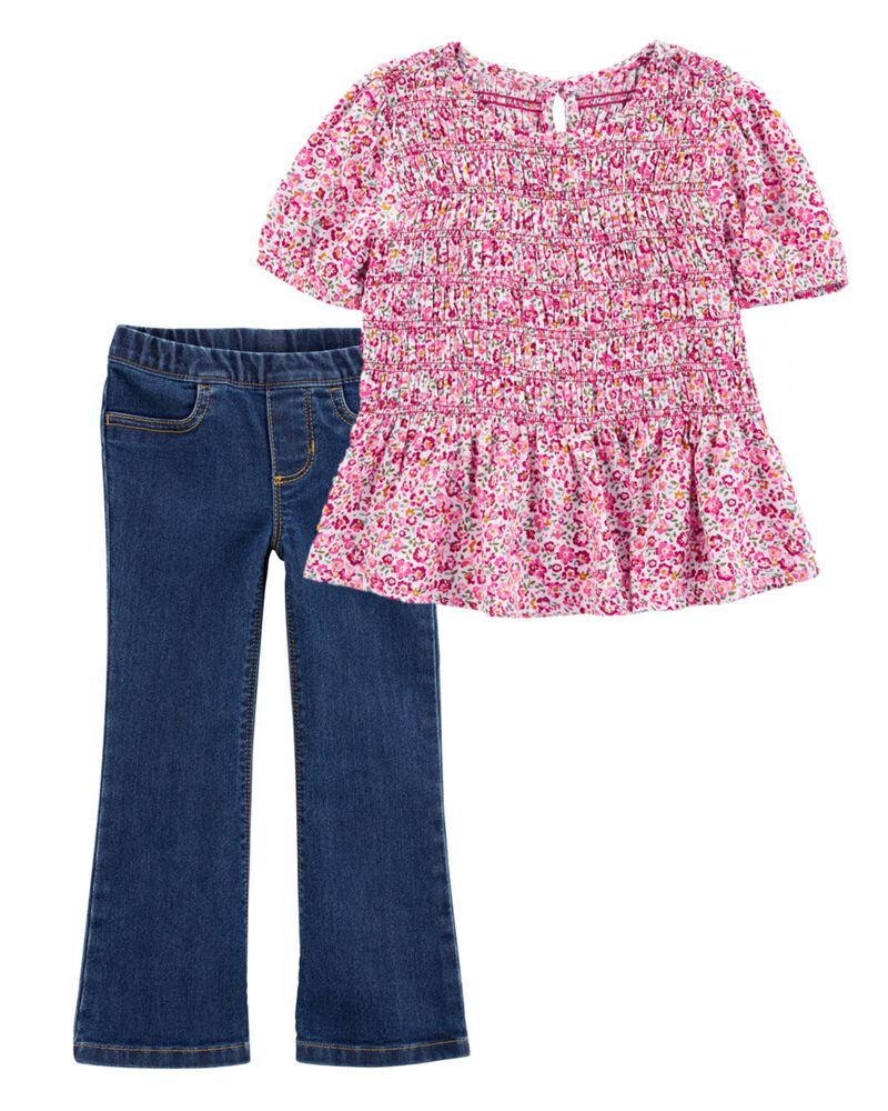 Toddler 2-Piece Peplum Top & Jeans Set, image 1 of 6 slides