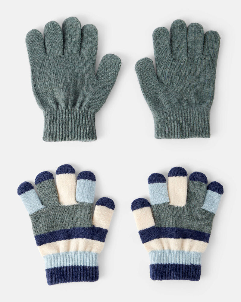 Boys 2-Pack Stripe Gloves - Blue/Green, image 1 of 2 slides