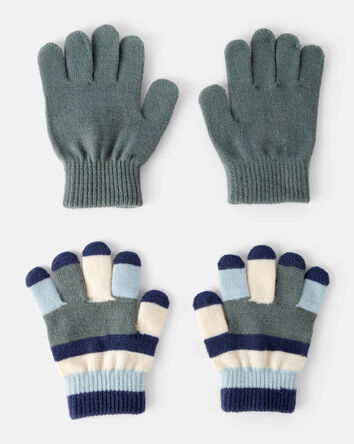 Boys 2-Pack Stripe Gloves - Blue/Green, 