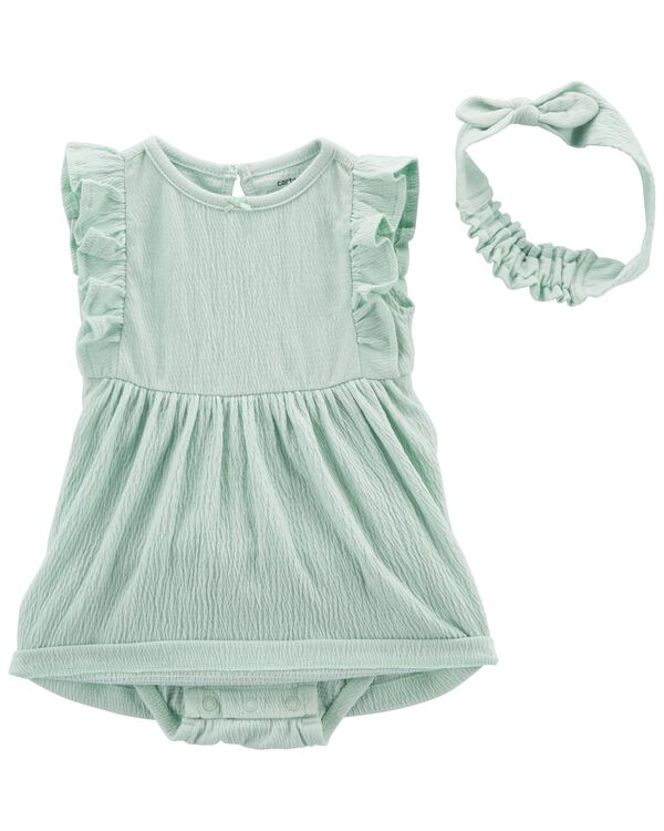 Mint Baby 2Piece Crinkle Jersey Bodysuit Dress & Headwrap