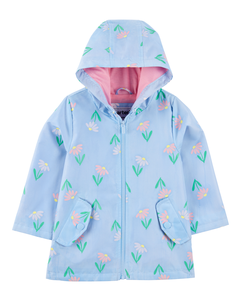 Toddler Floral Color Changing Rain Jacket - Blue, image 3 of 6 slides
