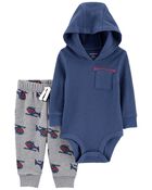Baby 2-Piece Thermal Hooded Bodysuit Pant Set, image 1 of 3 slides