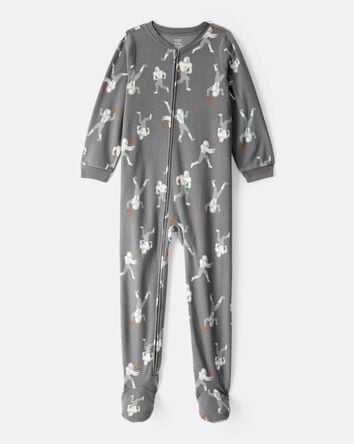 Boys Football Print Loose Fit Long-Sleeve Zip-Up 1-Piece Pajamas, 