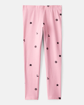 Girls Cotton Pull-On Stretch Leggings - Pink, 