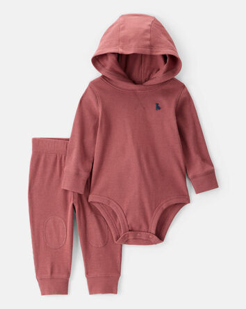 Baby 2-Piece Hooded Dog Long-Sleeve Bodysuit Pant Set - Red, 