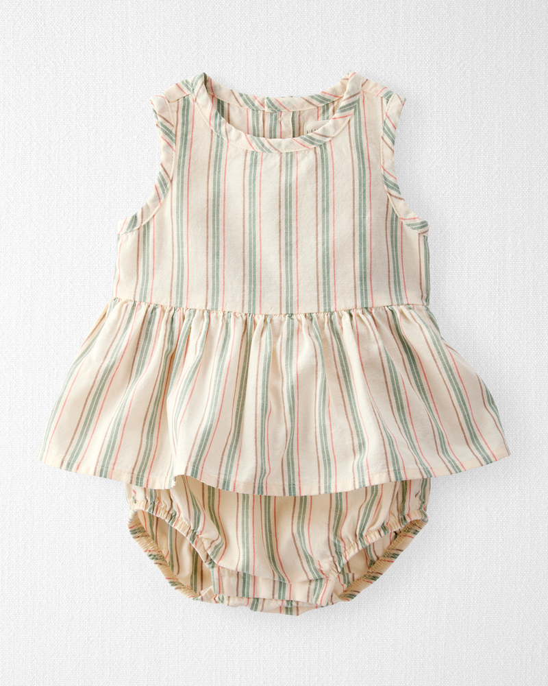 Baby Striped Sunsuit Made with Organic Cotton and Linen Blend, image 1 of 4 slides
