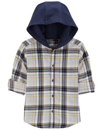 Toddler Plaid Hooded Button-Down Shirt, 