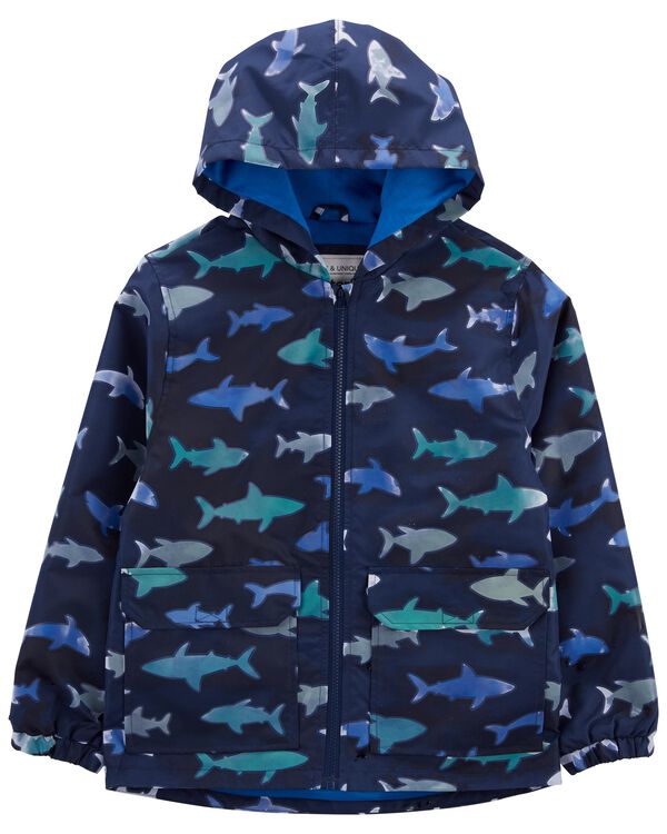 Navy Kid Shark ColorChanging Rain Jacket