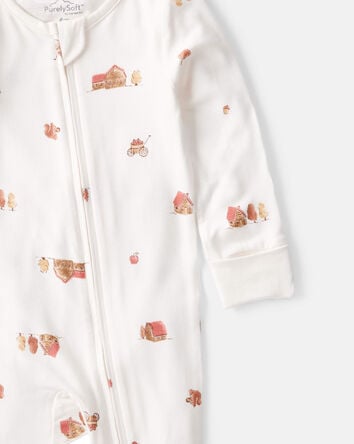 Baby Fall Print PurelySoft Long-Sleeve 2-Way Zip Sleep & Play Pajamas - White, 