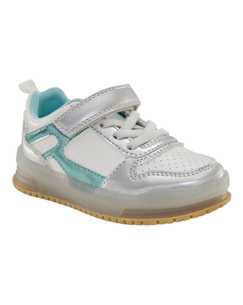 Toddler Light Up Metallic Sneakers - Silver/Aqua, 