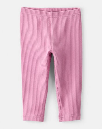 Baby Girl Cotton Ribbed Stretch Leggings - Purple, 