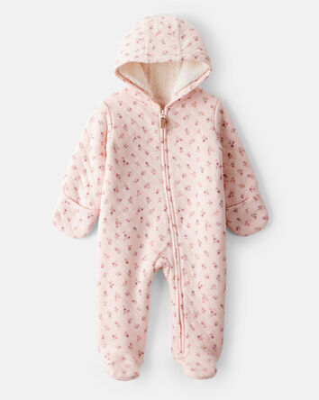 Baby Girl Floral Long-Sleeve Hooded Jumpsuit - Pink, 