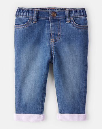 Baby Girl Medium Wash Elastic-Waist Jeans, 