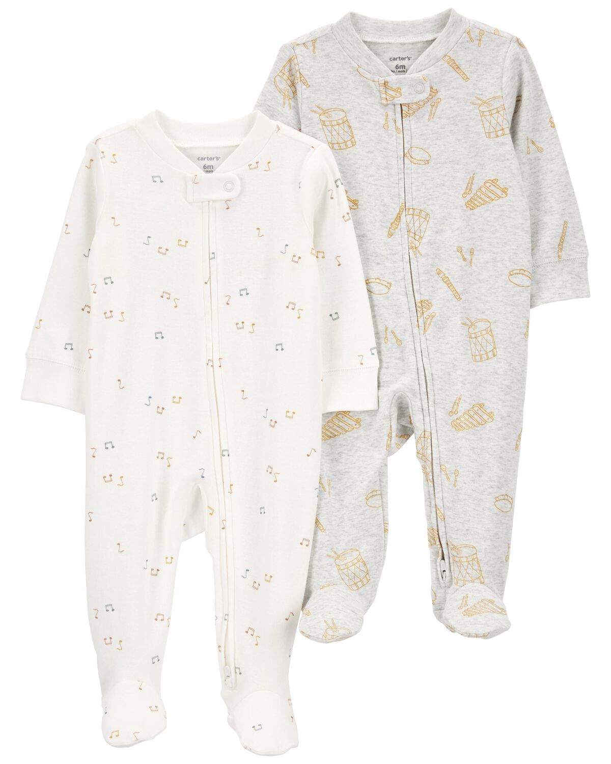White/Grey Baby 2Pack 2Way Zip Cotton Blend Sleep & Play Pajamas