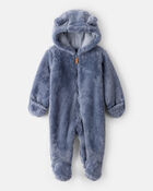 Baby Boy Sherpa Long-Sleeve Hooded Jumpsuit - Blue, image 1 of 4 slides