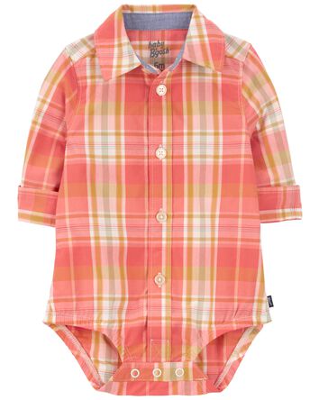 Plaid Button-Front Bodysuit, 