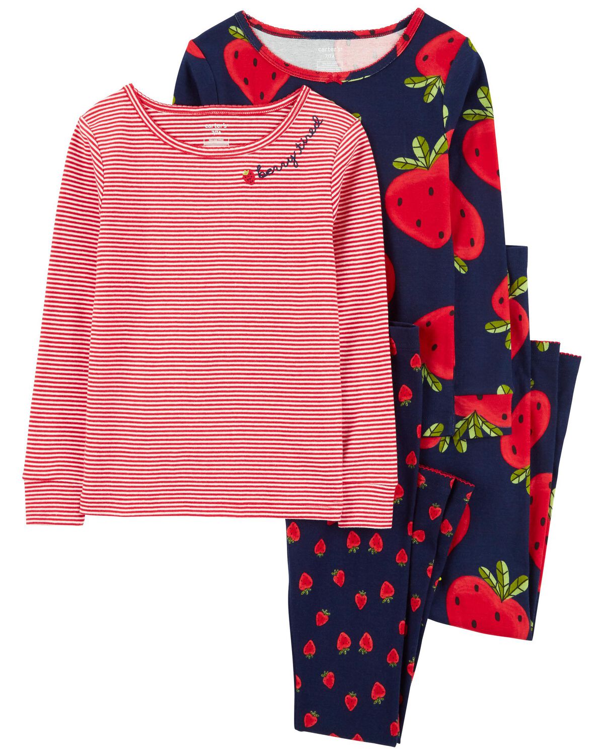 Red Kid 4Piece Strawberry 100 Snug Fit Cotton Pajamas