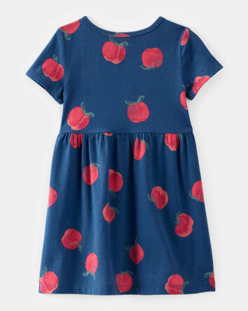 Toddler Girl Apple Print Short-Sleeve Knit Dress - Navy, 