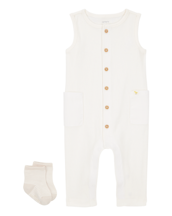 Baby 2-Piece Jumpsuit & Sock Set - Ivory, 