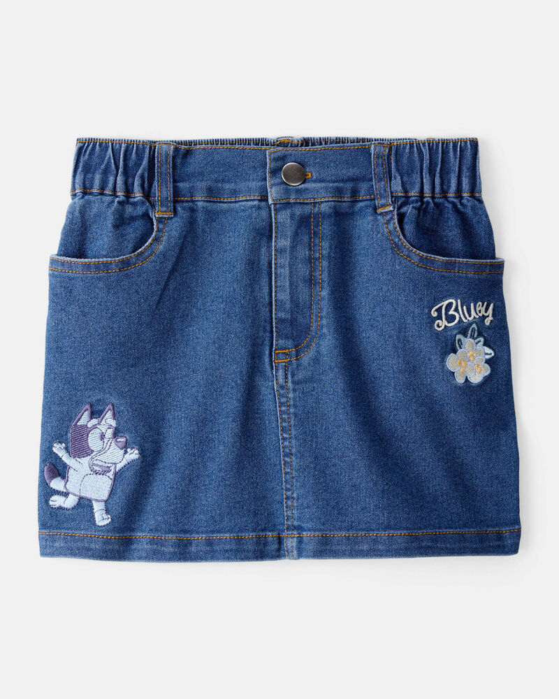 Toddler Girl Bluey Embroidered Denim Skirt - Blue, image 1 of 4 slides