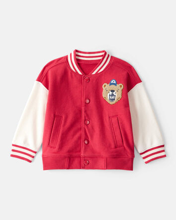 Baby Boy Bear Varsity Jacket - Red/Ivory, 