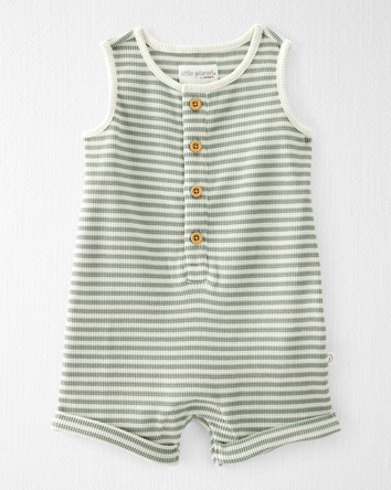 Baby Organic Cotton Waffle Knit Romper in Stripes, 
