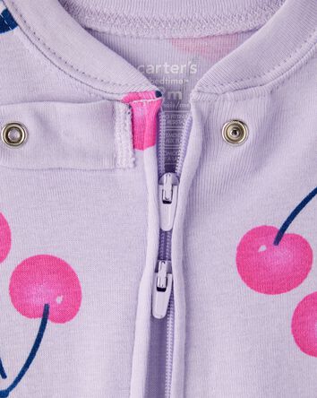 Baby Girl Cherry 100% Cotton Snug Fit 2-Way Zip Footie 1-Piece Pajamas - Purple, 