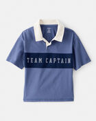 Boys Team Captain Cotton Short-Sleeve Uniform Polo Shirt - Blue, image 1 of 3 slides